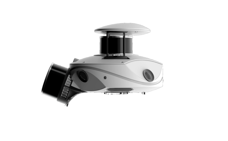 Picture of the Viametris MS-96 mobile laser scanner with its GNSS antenna, showcasing its compact design.