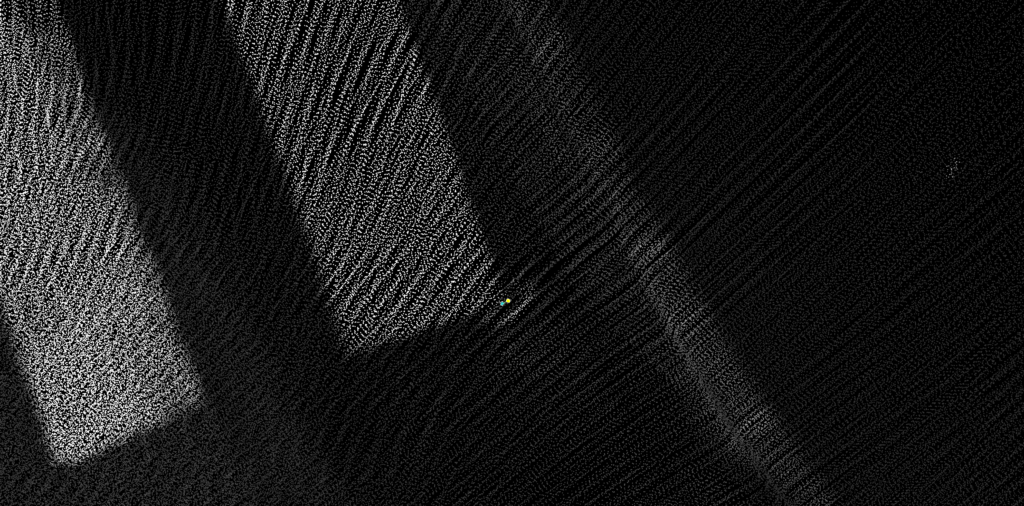 Point cloud of a road marking viewed in PPIMMS, the Viametris post-processing software.